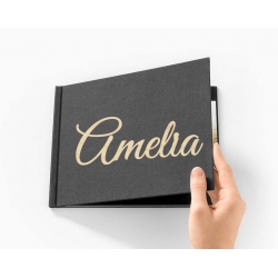 Napis Emblemat imię na ksiegę gości album do zdjęć drewno, dekoracja na Komunię Świętą Chrzest Święty